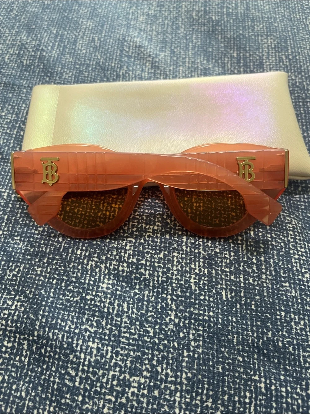 Authentic Burberry Meadow BE4390 Orange TB Logo Sunglasses 47-25-140